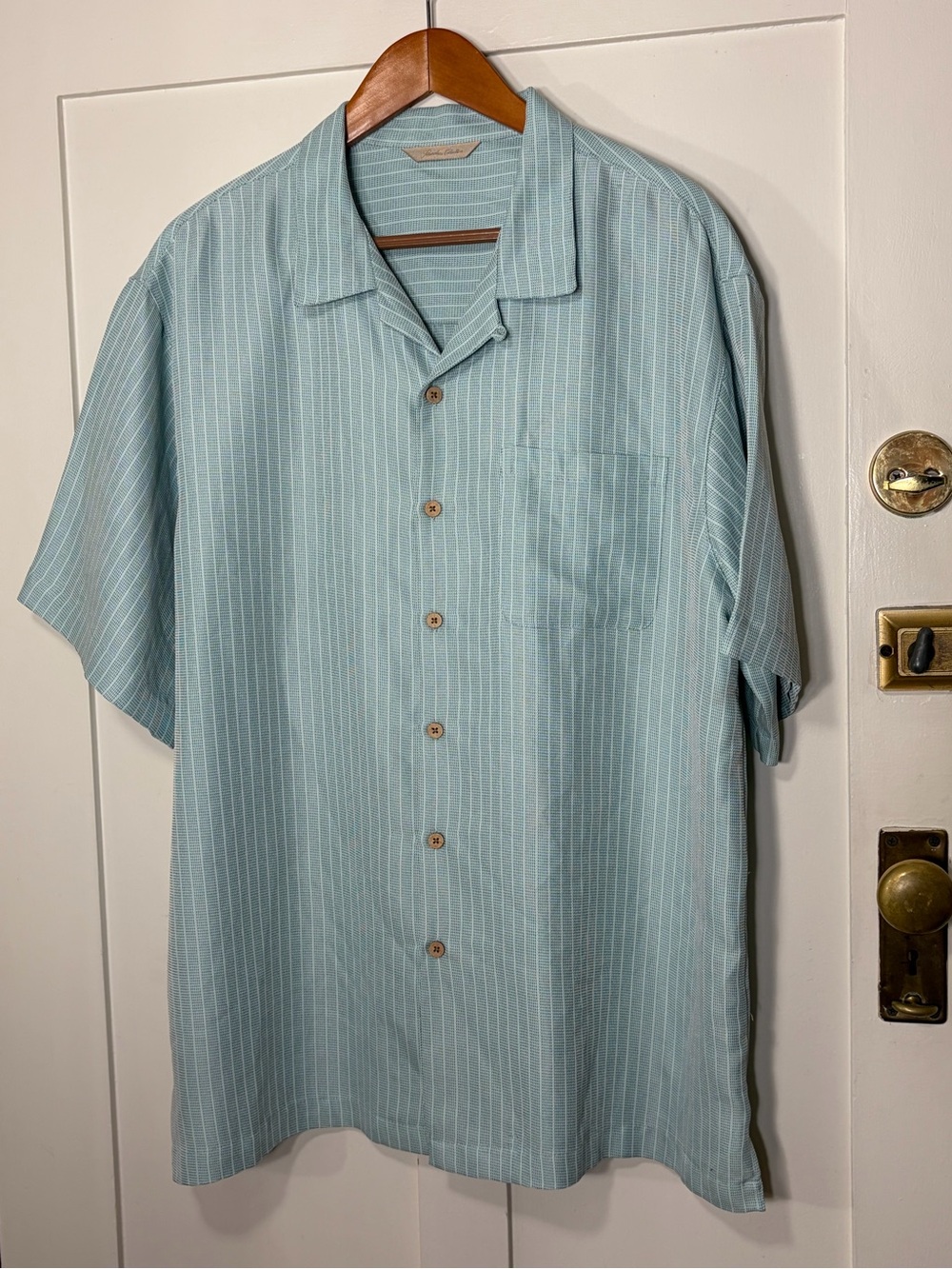 Paradise Collection Light Teal Short-Sleeve Button-Down Shirt Subtle Stripes XL